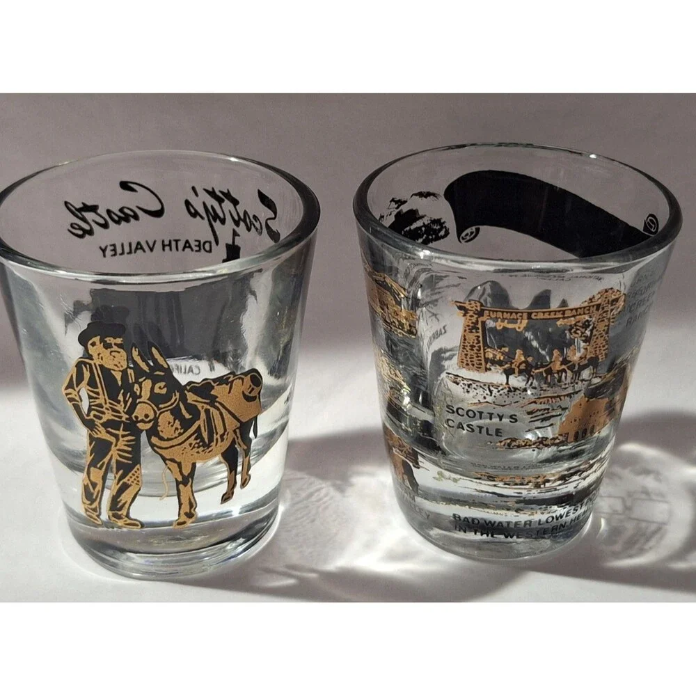 2 Scotty's Castle & National Monument Death Valley California Shot Glasses Gold